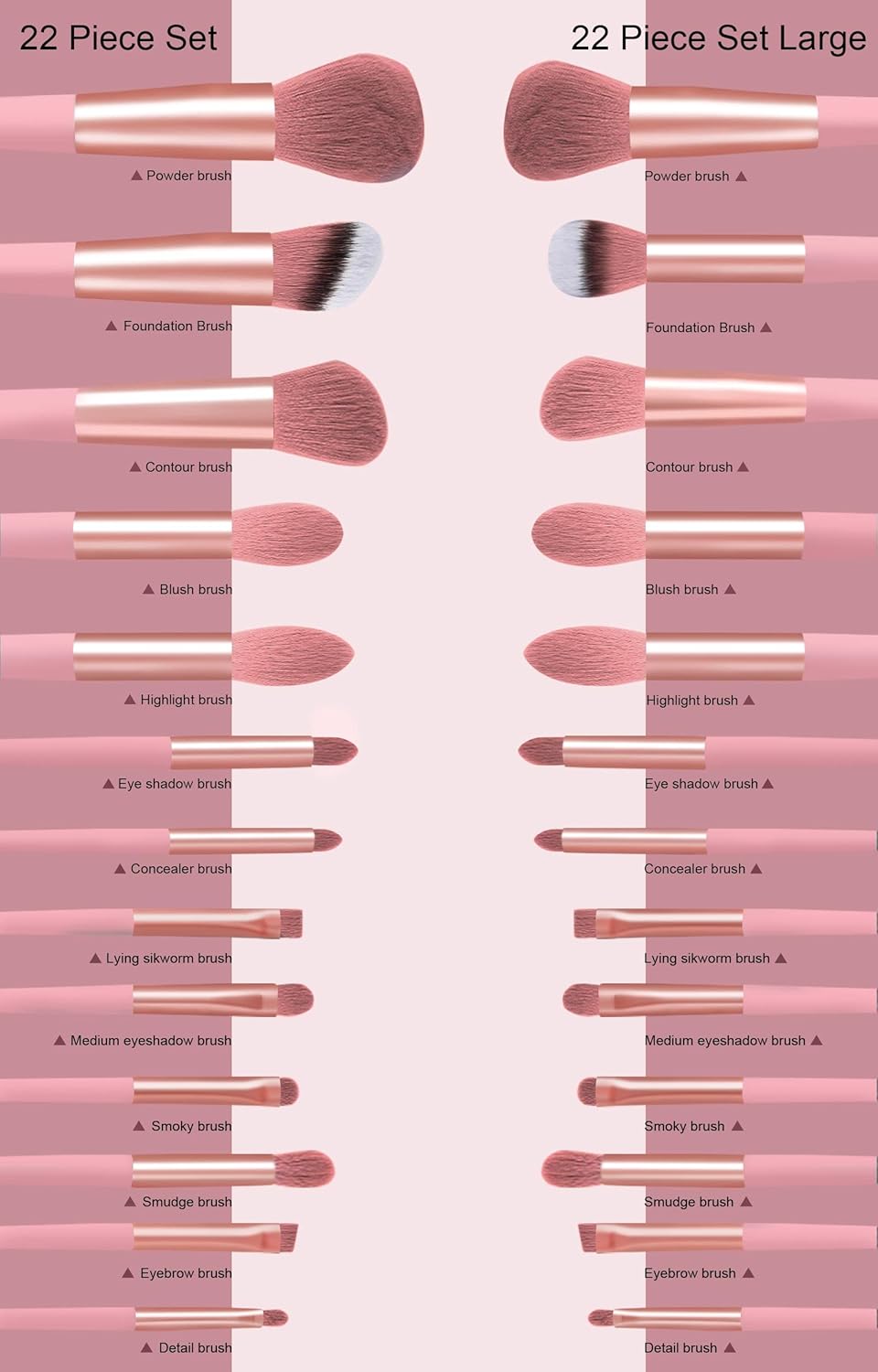 22 Piece Pink Makeup Brush Set for Flawless Foundation and Eyeshadow Application - Image 4