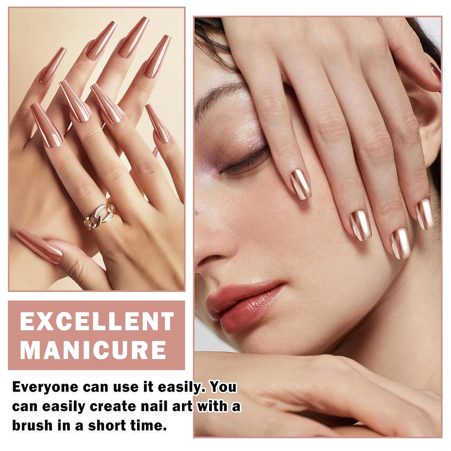 Mirror Nail Polish - Metallic Chrome Nail Polish with Long Lasting Mirror Effect, Quick Dry - Champagne Gold (18ML) - Image 5