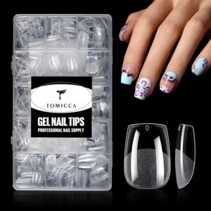 TOMICCA Clear Nail Tips Acrylic Nails 240Pcs Extra Short Coffin Acrylic Nail Kit Pre-shape Full Cover Clear Nails For Nail Extension Home DIY Salon 15 Sizes Gel Nails