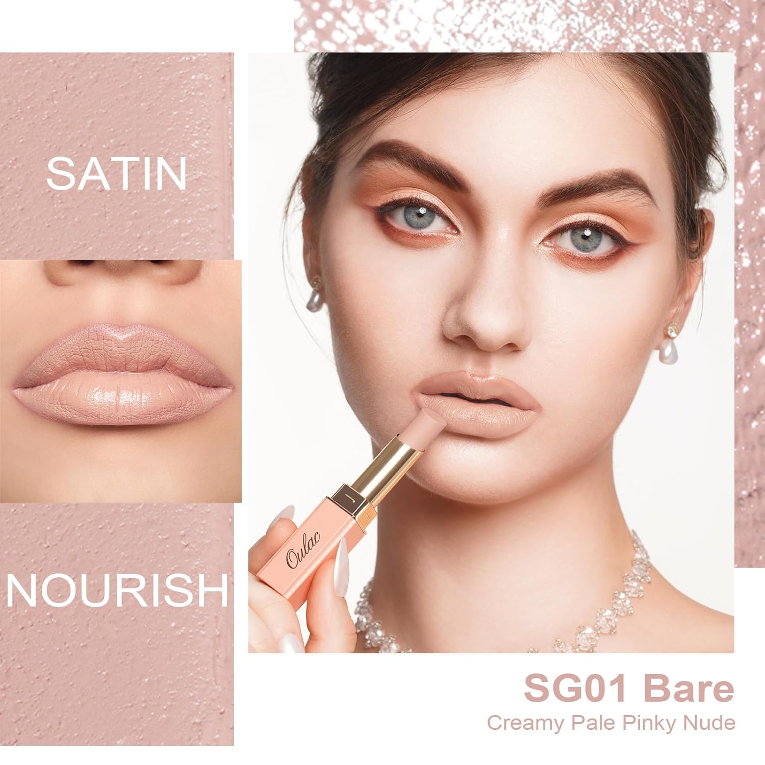 Oulac Beige Lipsticks for Women, Pale Nude Matte Lip Base, Full Coverage Lip Color, Satin Matte Finish, Cream Texture, Hydrating, Infused with Hyaluronic Acid, Vegan & Clean Beauty 4g SG01 Bare - Image 2