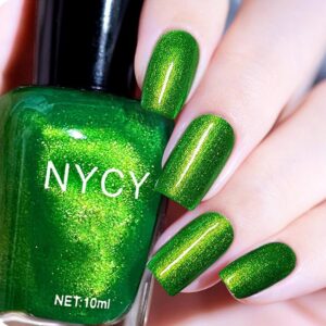 COSMOO Green Nail Polish, 10ml Bright Green Quick Dry Nail Lacquer, Shimmer Art Varnish, 0.34 fl oz