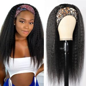 TNICE Kinky Straight Headband Wig Human Hair 18 Inch Headband Wigs for Black Women Glueless None Lace Front Yaki Straight Human Hair Headband Wig Brazilian Virgin Hair Wigs Natural Black 180% Density