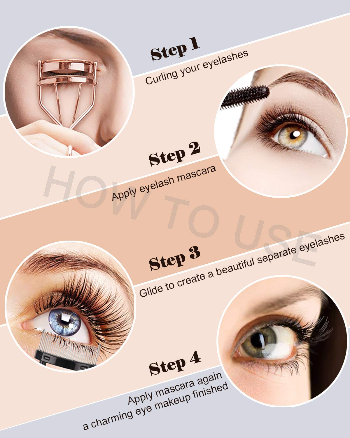 Eyelash Curler Kit Metal Lash Curlers with Mascara Applicator Eyelashes Separator Comb & 6 Replacement Refill Pads (Rose Gold) - Image 5