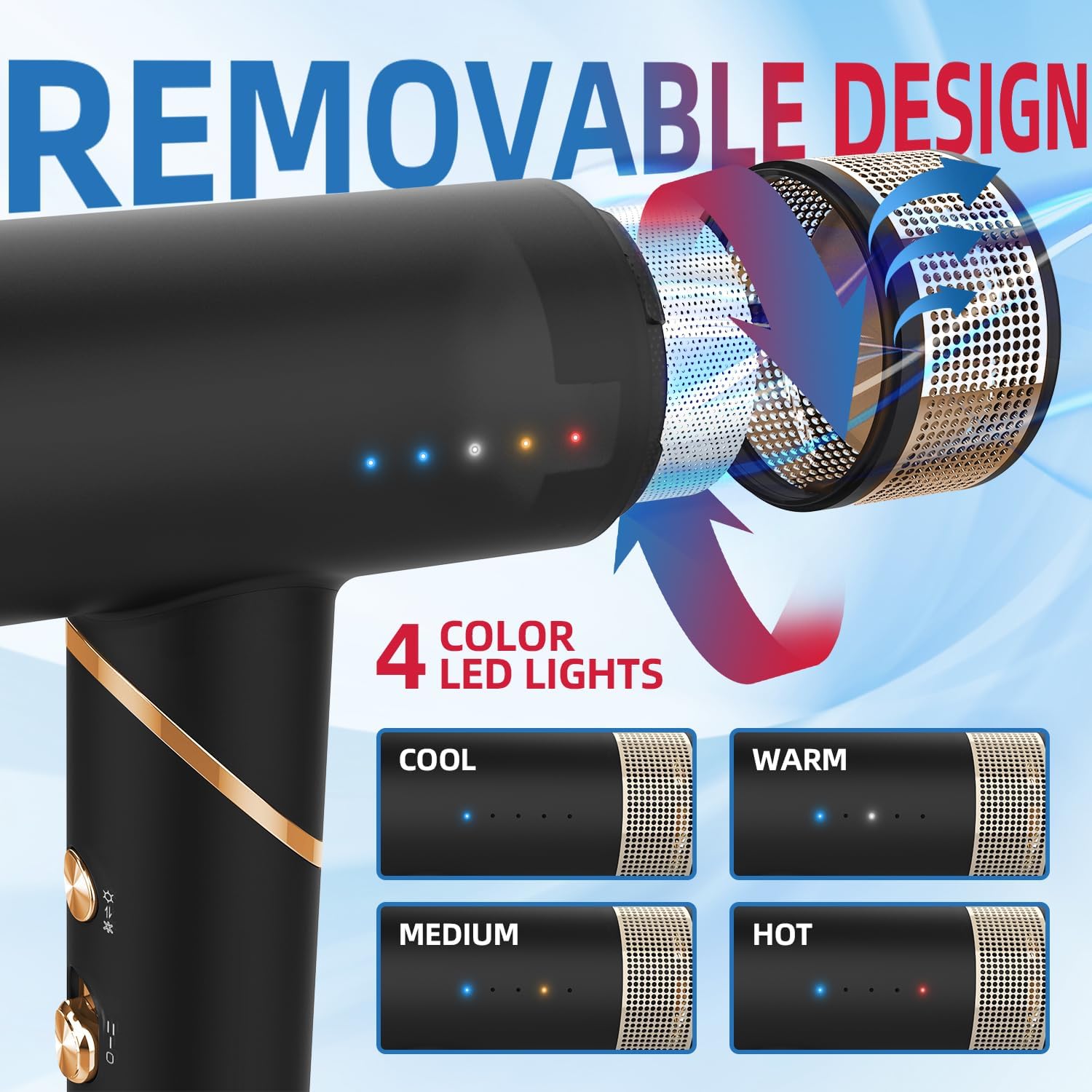 Professional Hair Dryer with Diffuser, Foldable Blow Dryer with Lightweight Design Compact Powerful & Fast Salon Hairdryer with High Speed Brushless Motor, Travel Hair Dryer Women Men (Black) - Image 4