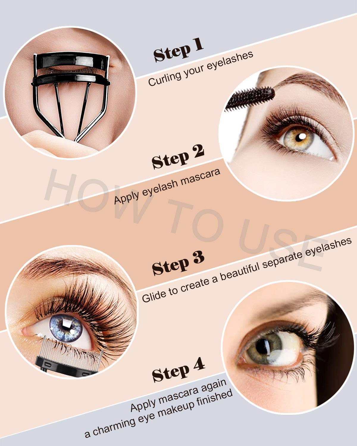 Eyelash Curler Kit Metal Lash Curlers with Eyelashes Separator Comb Tools & 6 Replacement Refill Pads (Black) - Image 4