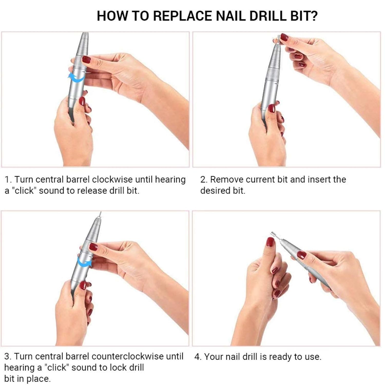 MelodySusie Professional Rechargeable 30000 rpm Nail Drill,SC320H Portable Electric E File Scamander, Acrylic Gel Grinder Tools with 6 Bits and Sanding Bands for Manicure Pedicure Carve Polish (White) - Image 7