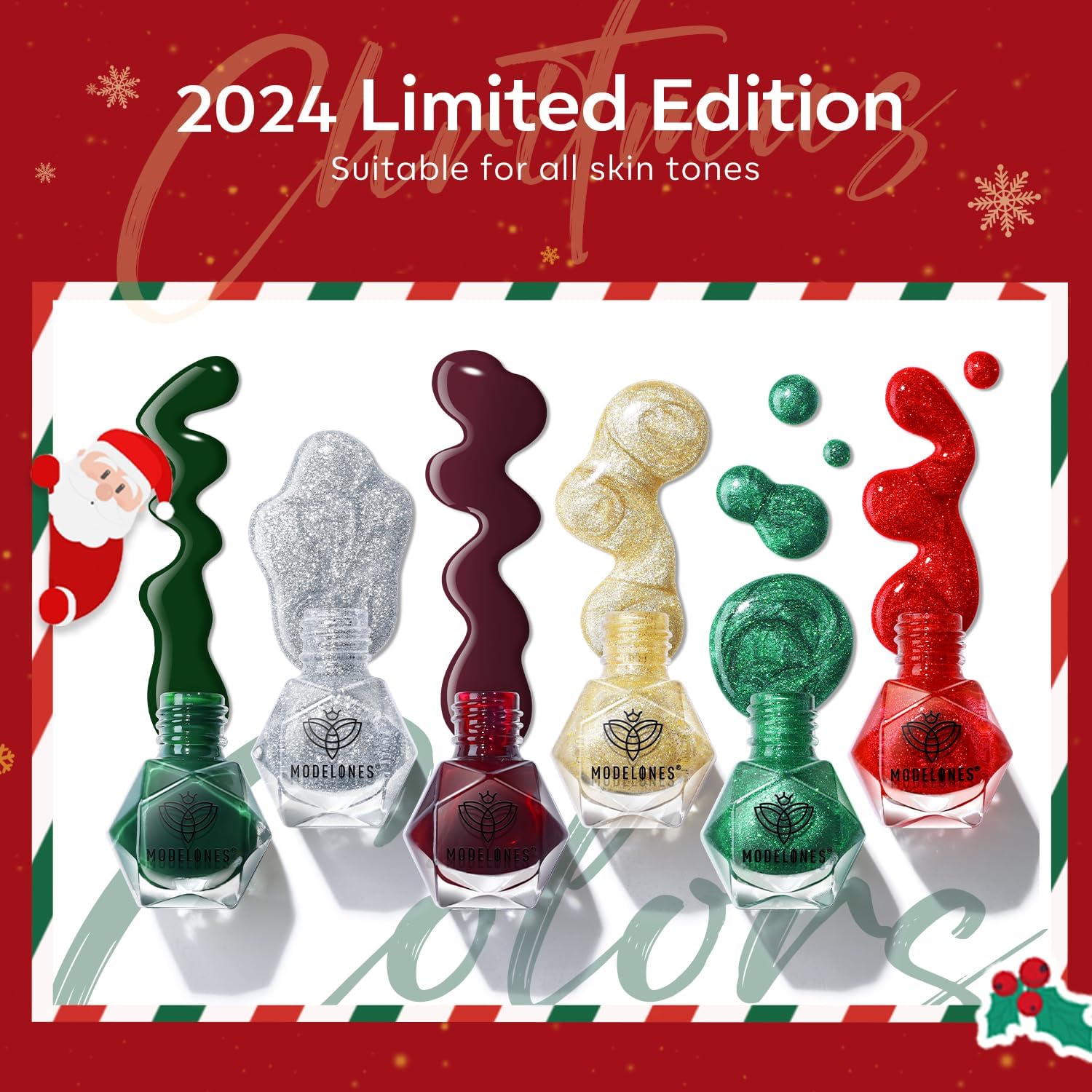 modelones Nail Polish Set 6 Colors Red Green Glitter Mini Nail polish Set Gold Silver Nail Polish Kit Quick Dry Manicure Nail Art Manicure DIY Home Salon Gift for Women Mom - Image 3