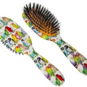Rock & Ruddle Natural Mixed Boar Bristle Hair Brush for Women and Kids (Small/Travel Size, 17.5cm) - Perfect for Wet or Dry Hair, Detangling Smoothing Blowdrying - Made in UK - Lovebirds Design