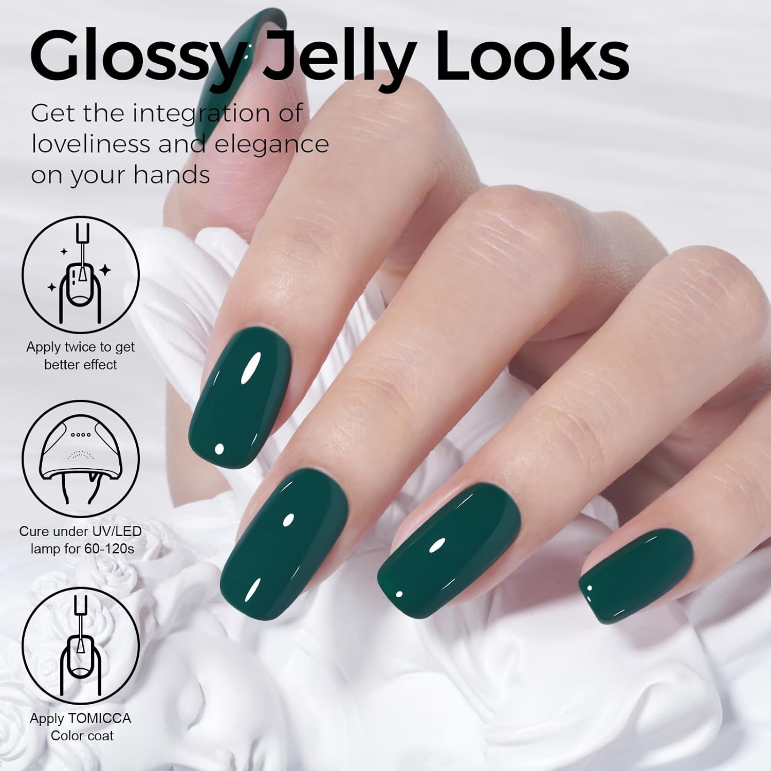 TOMICCA Green Gel Nail Polish, Forest Green Color Gel Polish, Soak Off UV LED Cure Nail Polish, Nail Art Manicure Salon DIY at Home Present for Women - Image 2