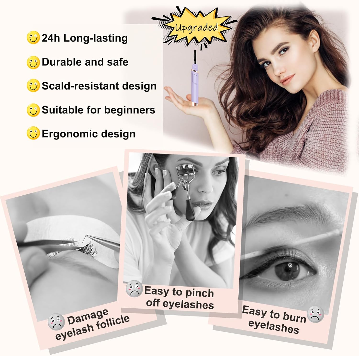 Heated Eyelash Curler, Electric Eye lash Curler, USB Rechargeable Lash Curler with Eyelash Comb 24 Hours Long Lasting - 2025 Updated New Model(Purple ) - Image 3