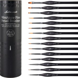 Golden Maple Miniature Paint Brushes, 15PC Model Brushes Micro Detail Paint Brush Set, Fine Detailing for Acrylics, Oils, Watercolors & Paint by Number, Figurine (Black)
