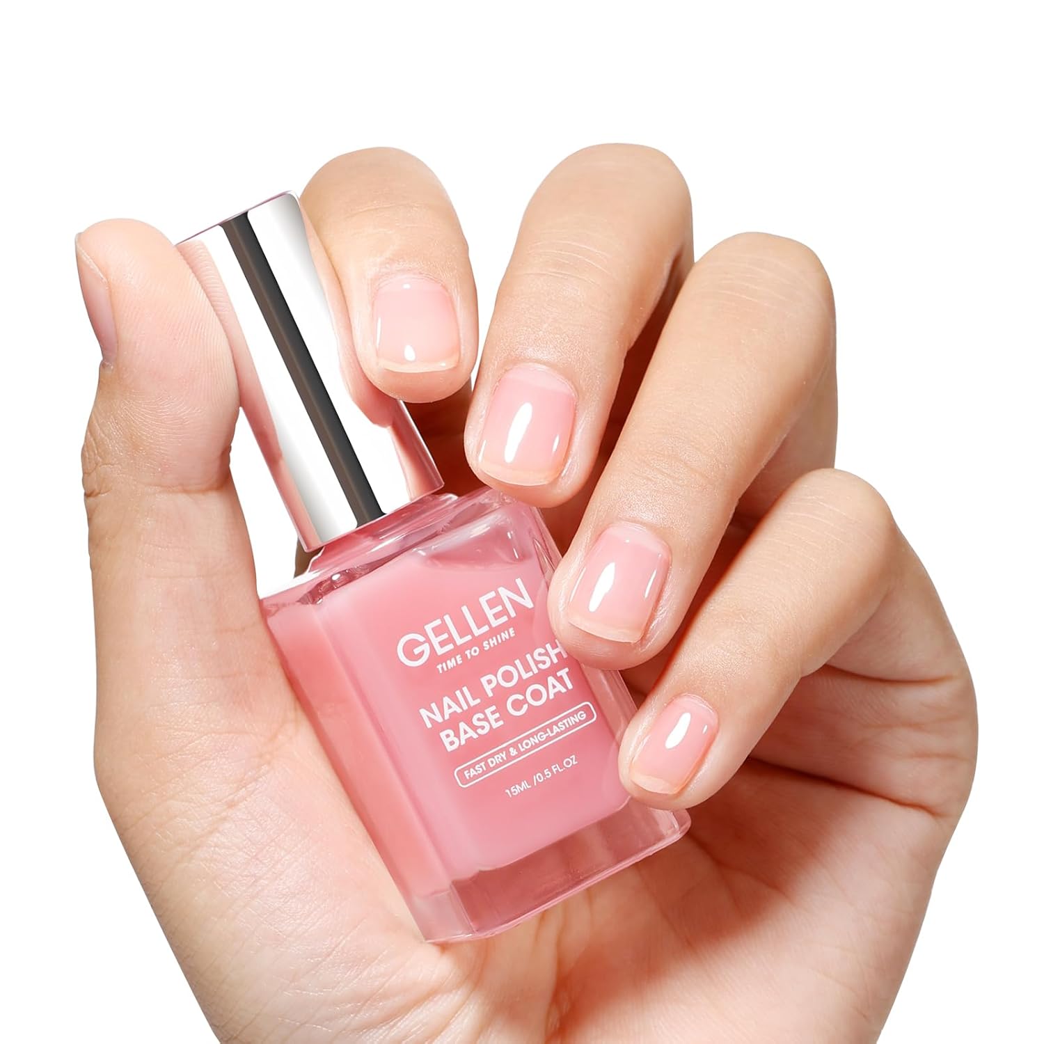 GELLEN Clear Nail Polish Base Coat, Sheer Tinted Pink Base Coat for Strengthening Thin Damaged Uneven Natural Nails, Quick Air Dry Pale Pink Regular Nail Polish Non UV Gel, Hema Free, Non-toxic