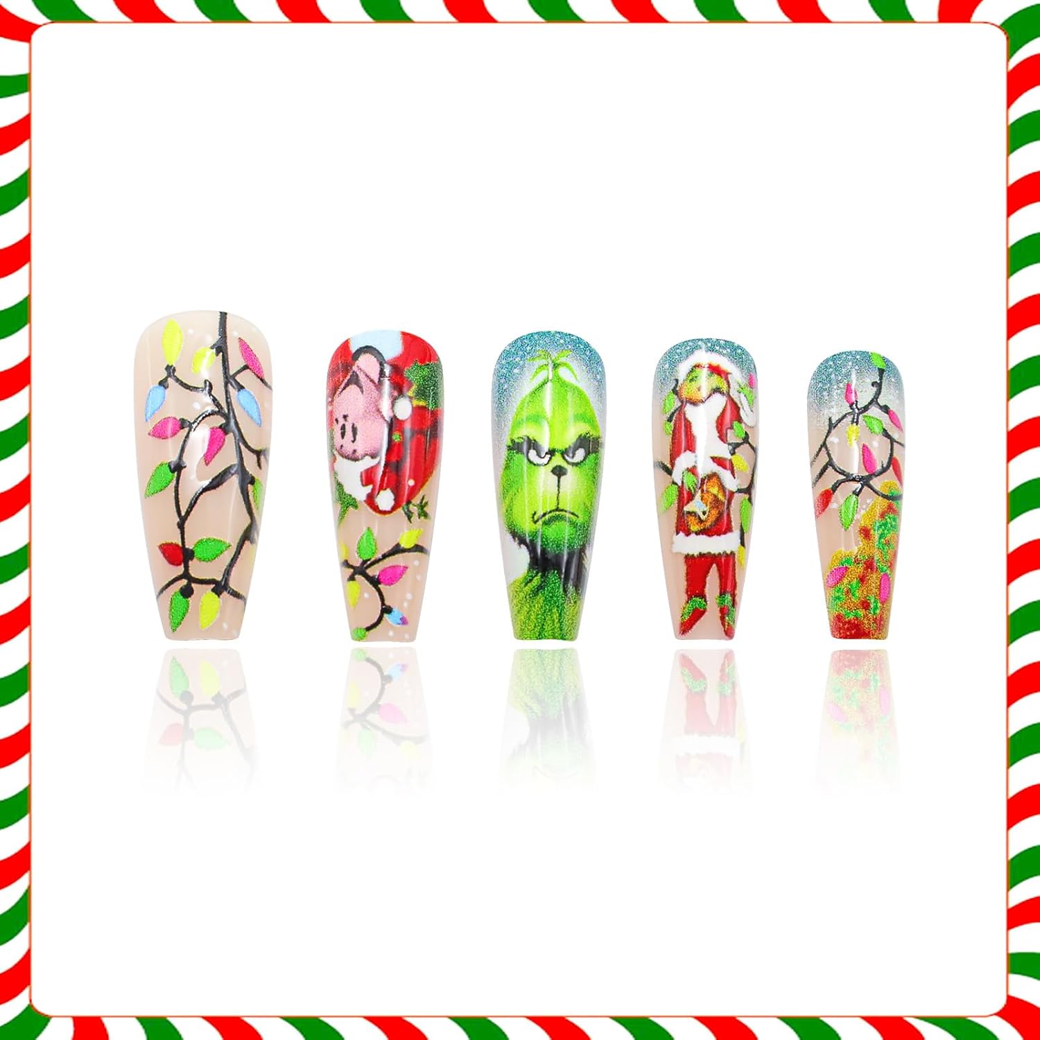 24 Piece Medium Square Winter Acrylic Christmas Press On Nails Set for Women - Image 2