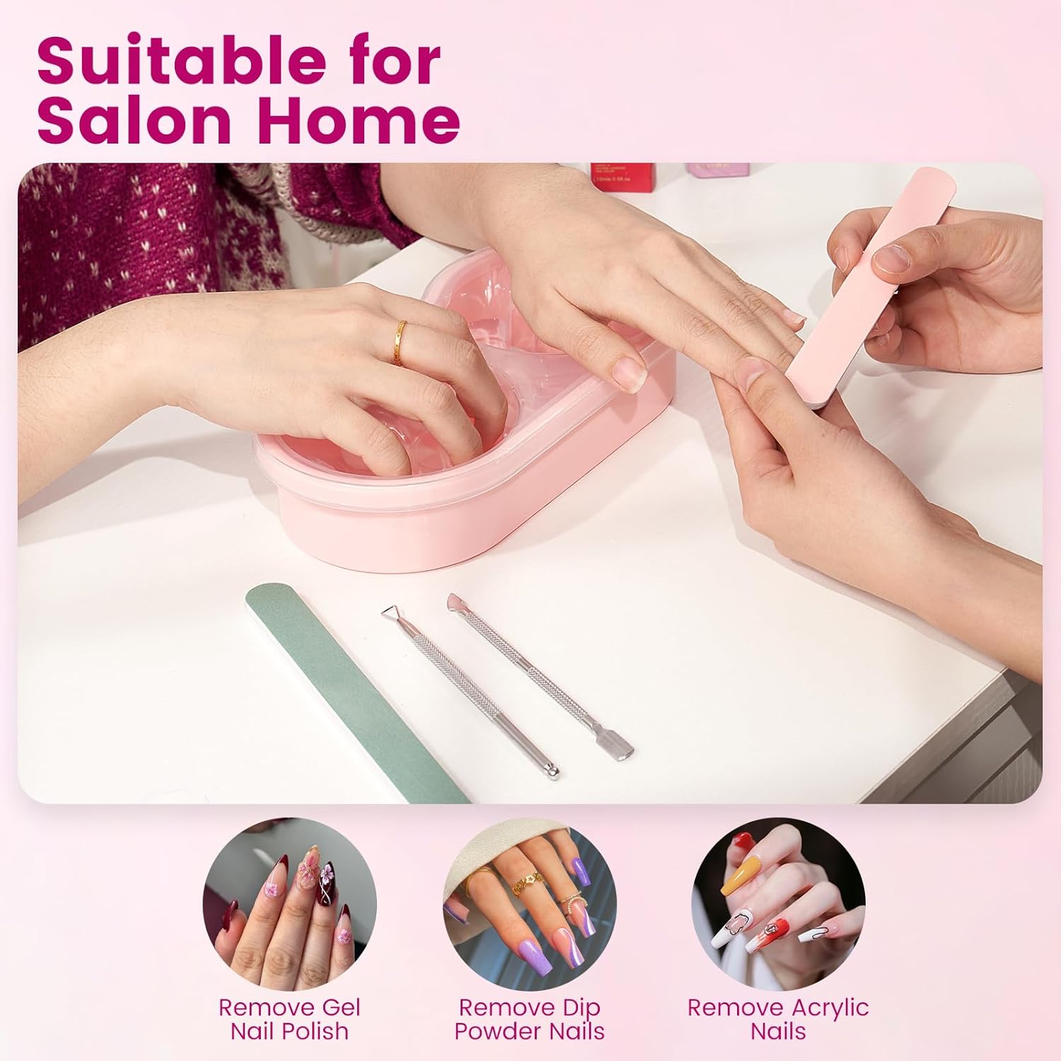 Quaferen 2-in-1 Dual Nail Soaking Bowl Acetone Proof Manicure Kit for Home Salon Use - Image 4