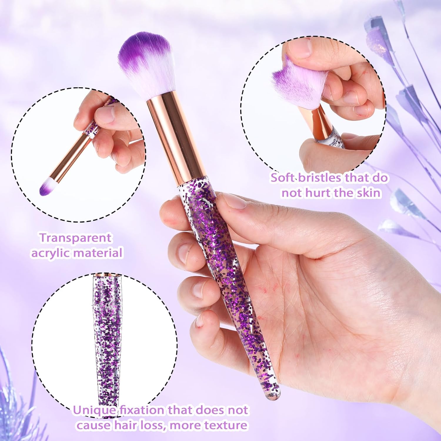 10 PCS Crystal Glitter Makeup Brushes, Cute Makeup Brushes Face Cosmetics Blending Brushes Professional Glitter Brushes for Foundation Concealer Eye Shadow Blush Lip - Image 3