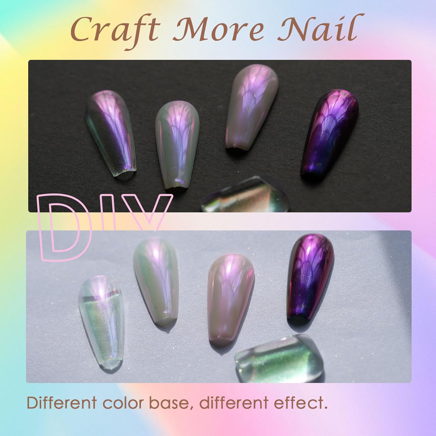 Laza Unicorn Chrome Nail Powder Glazed Donut Nails Metallic Mirror Effect Pigment Shimmer Pearl Powder Iridescent Nail Glitter Fairy Dust for Nail Art Supplies Gel Polish Manicure–Purple Green Mermaid - Image 6