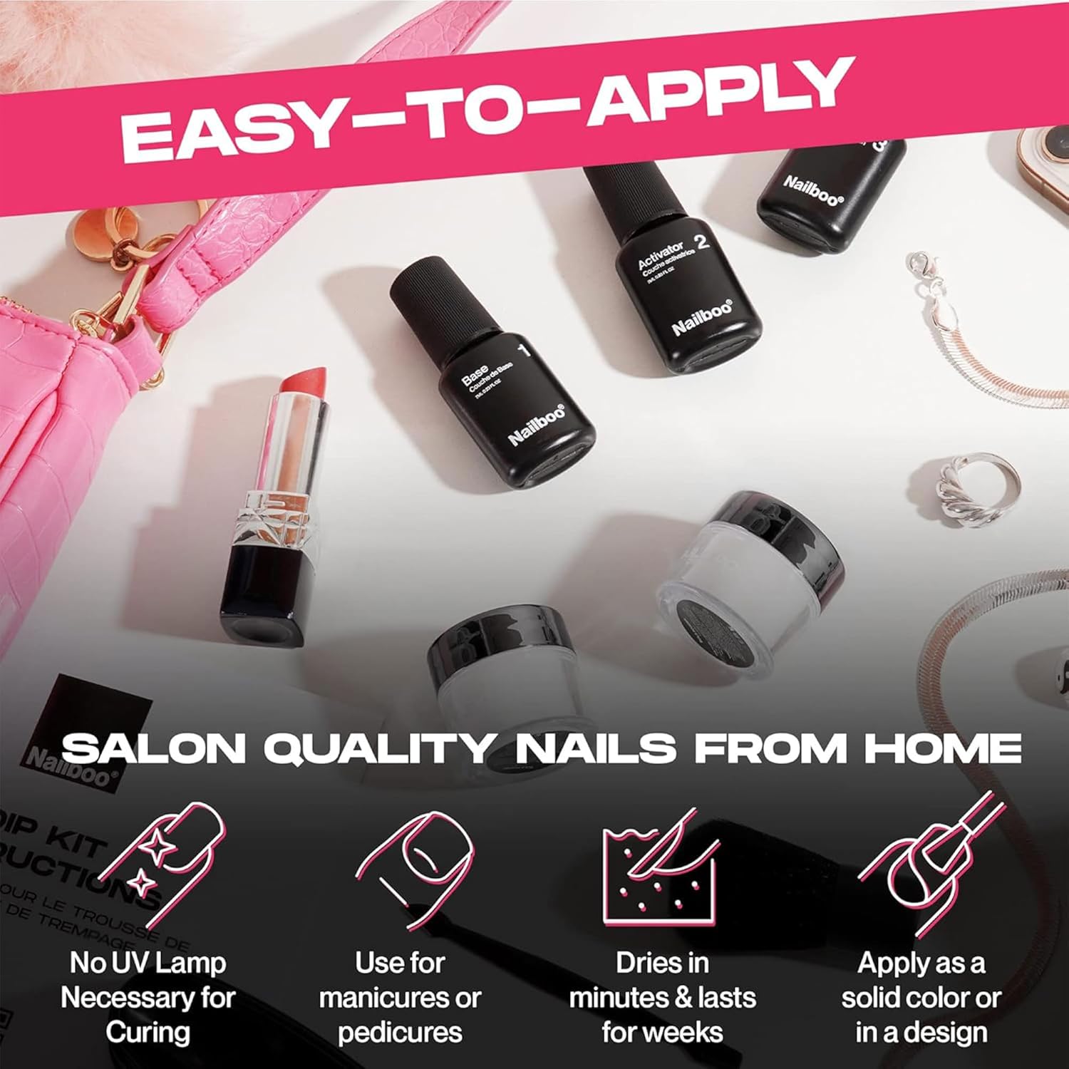 Nailboo Here's a Tip Premium Dip Nails Starter Kit, Nail Powder Dip Kit for DIY At Home Manicure, Includes Dipping Powder and Liquids, White - Image 5