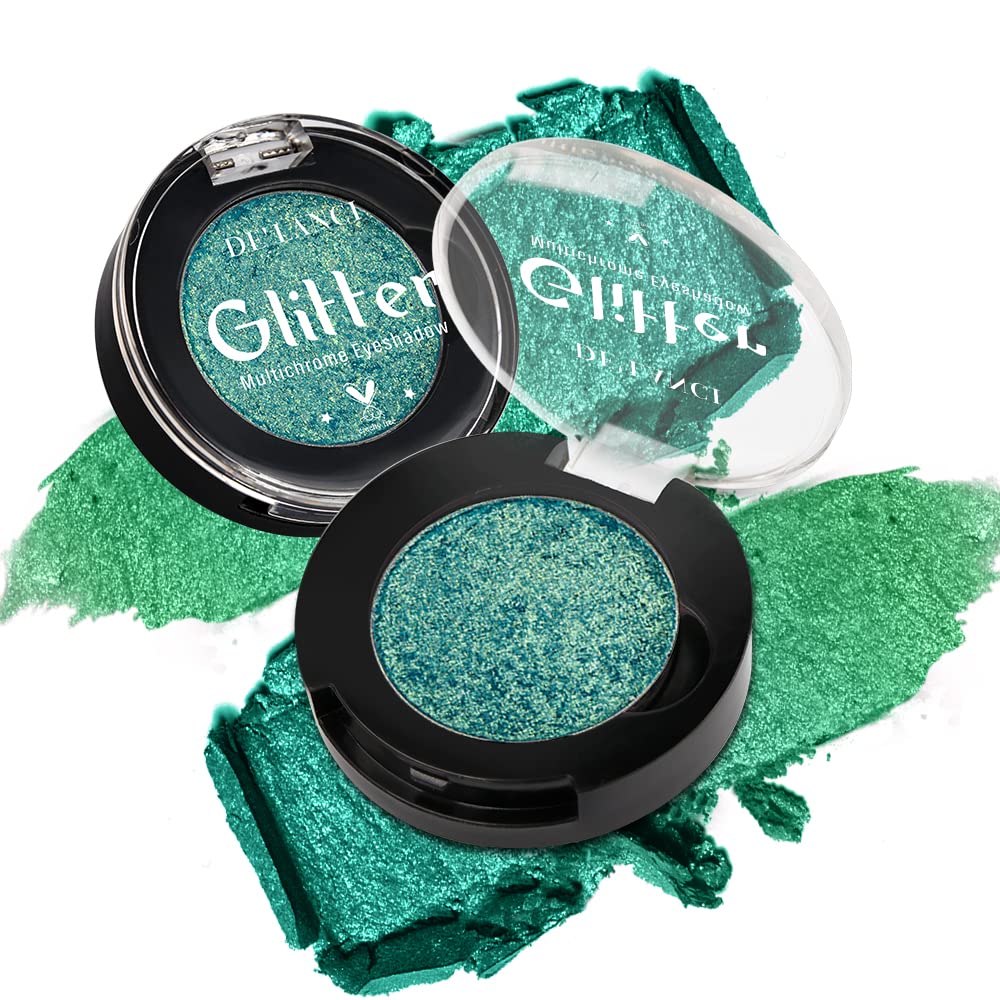 Multichrome Chameleon Green Eyeshadow Palette, Glitter Shimmer Metallic Holographic Powder, Highly Pigmented Long Lasting for Stage/Party Makeup, Bright Eyes