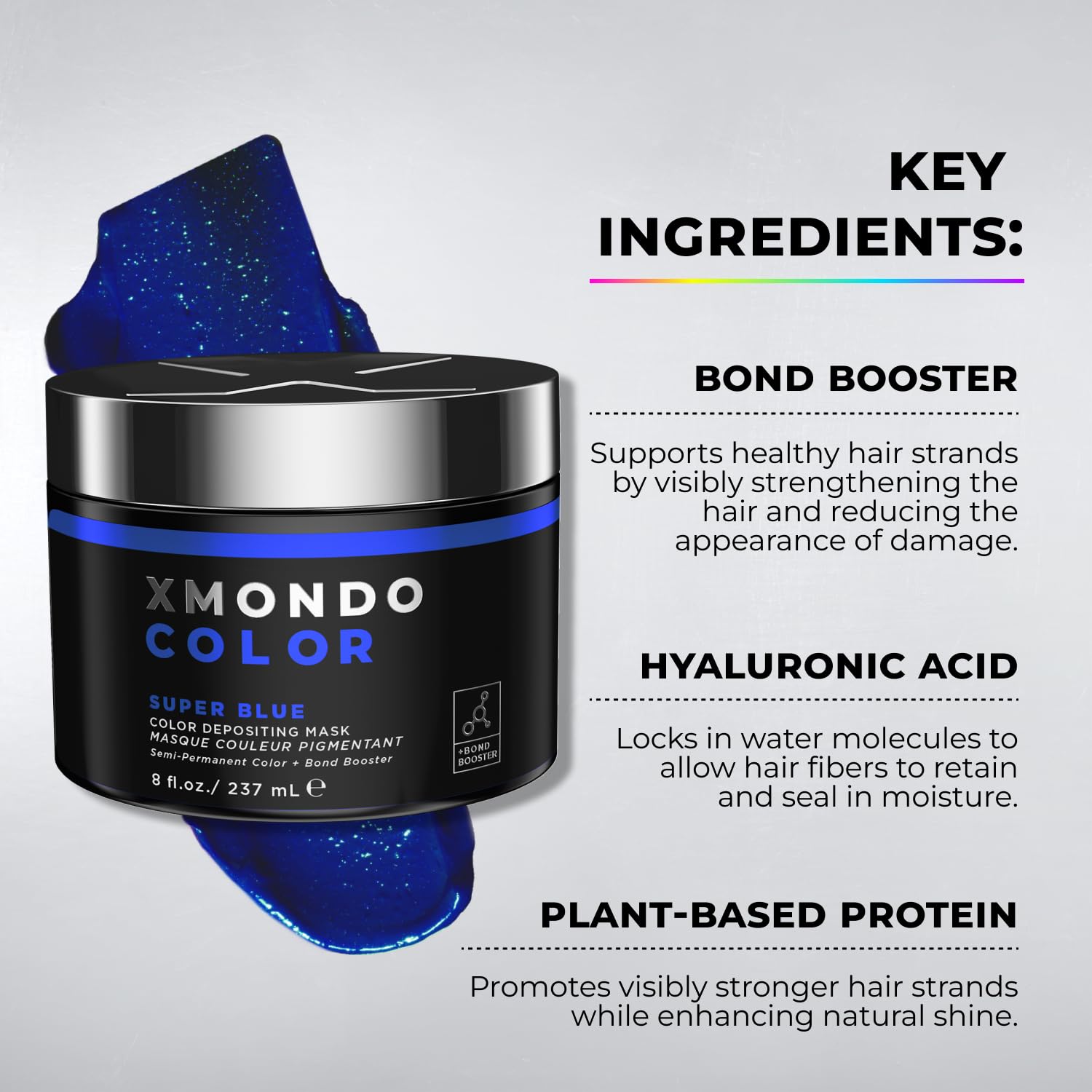 XMONDO Color Super Blue Depositing Mask & Semi-Permanent Blue Hair Dye | Infused with Bond Booster Technology & Hyaluronic Acid for Nourishment, Revitalization & Repair, Vegan Formula, 8 Fl Oz 1-Pack - Image 3