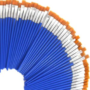 UPINS 60 Pcs 9mm Wide Flat Paint Brushes Set with Nylon Hair, Small Brush Bulk for Detail Painting Short Plastic Handle Acrylic Oil Watercolor Fine Art Painting for Kids Students Starter Adults Artis