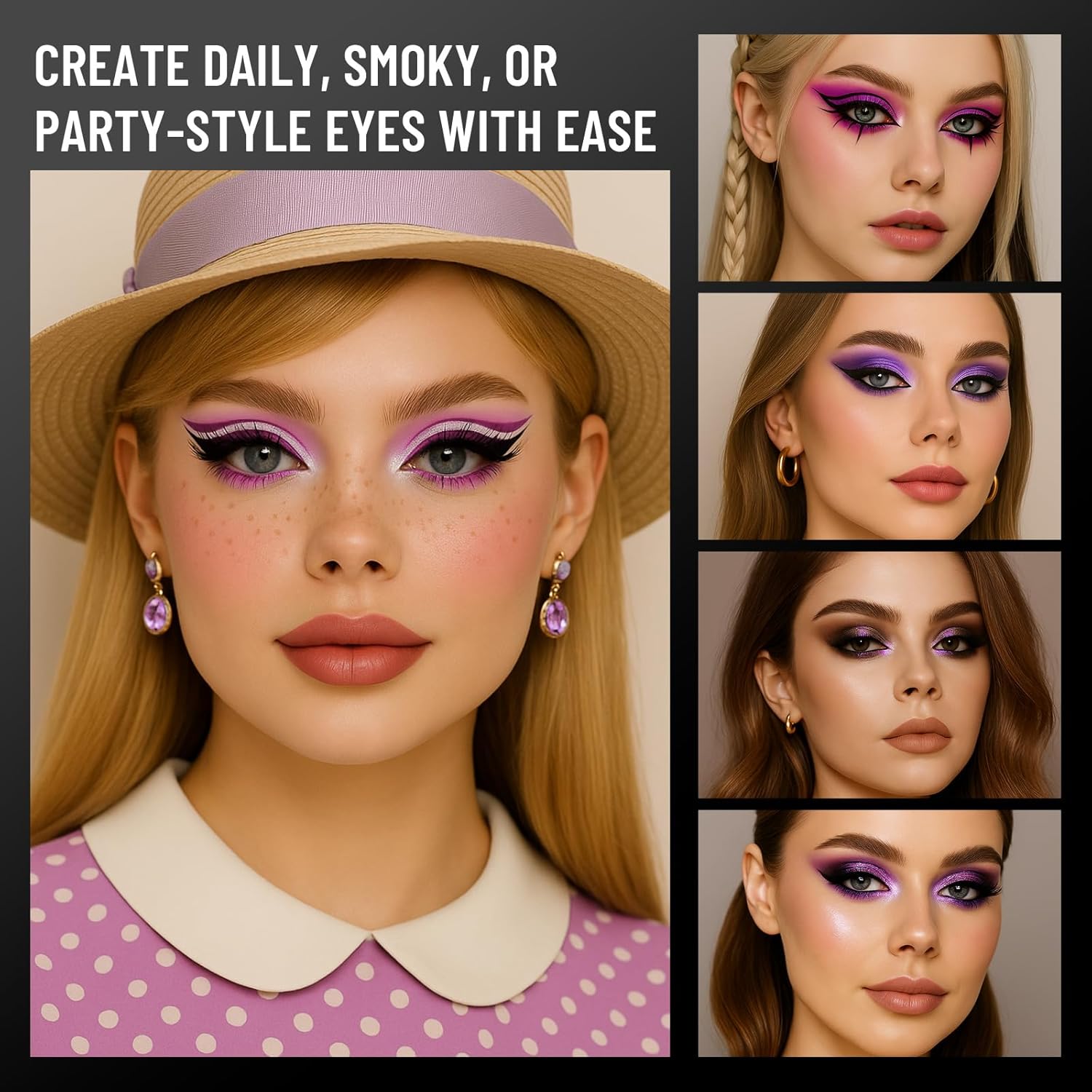 Purple Eyeshadow Palette with Mirror Lilac Violet Plum Tones Matte Shimmer Glitter 6 Colors Mini Eye Shadow Pallet Travel Size Highly Pigmented for Fairy Witch Goth Halloween Costume Makeup - Image 5
