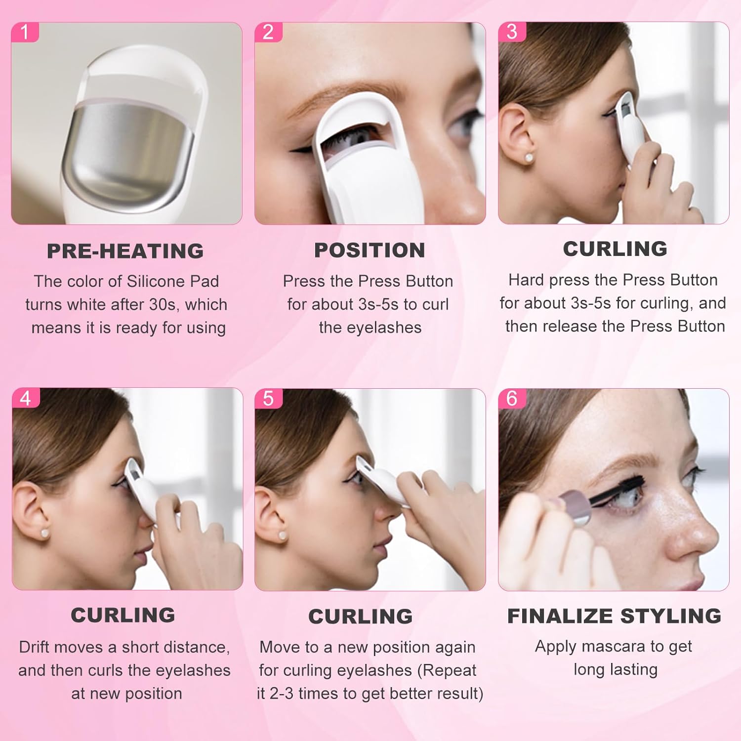 Heated Eyelash Curler Professional - Eye Lashes Curler with Innovative Heating Silicone, Electric Eyelashes Curler with 600mAh Rechargeable Battery EC4001 (White) - Image 4