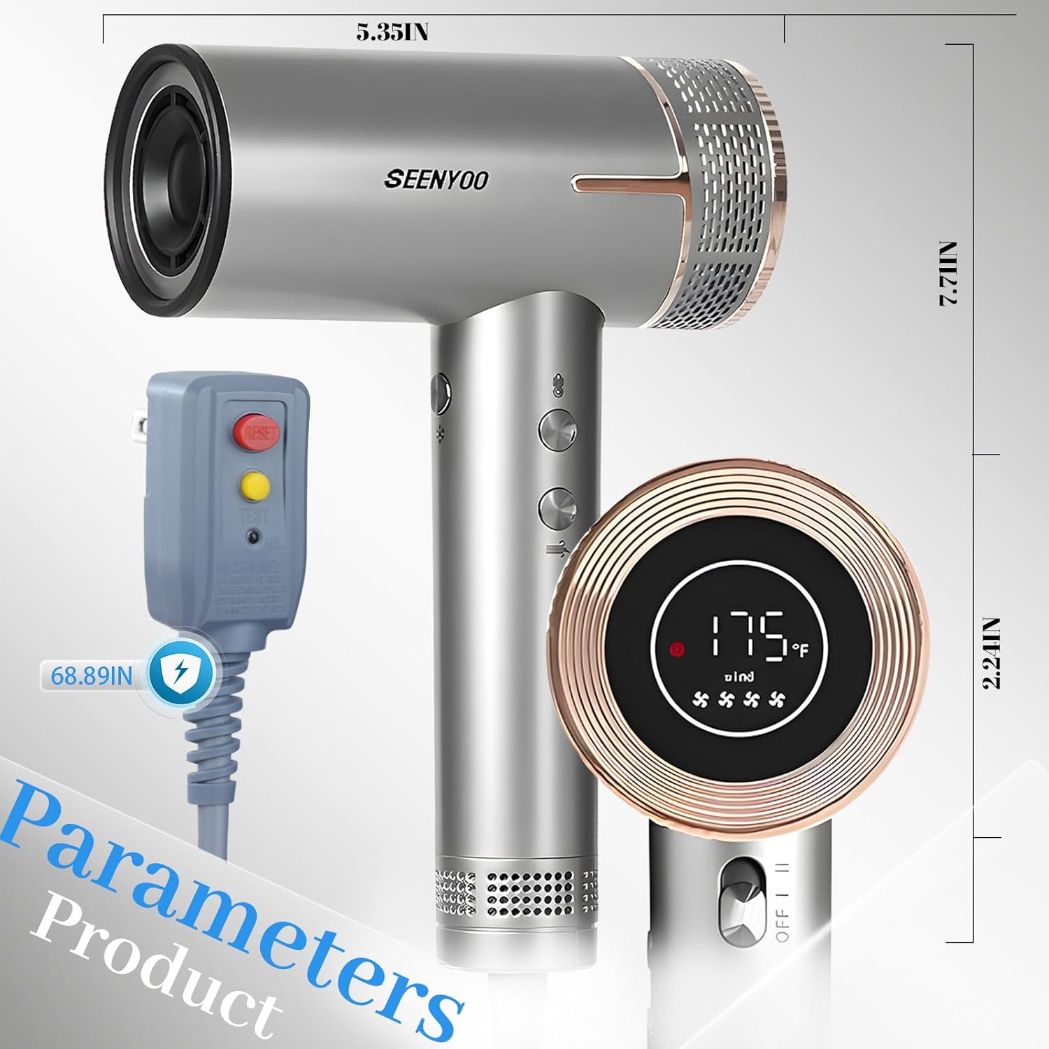 Hair Dryer, 160,000 RPM High Speed Fast Drying Low Noise Professional Ionic Blow Dryer with Magnetic Nozzle, HD Display for Salon Travel Home Use - Image 5