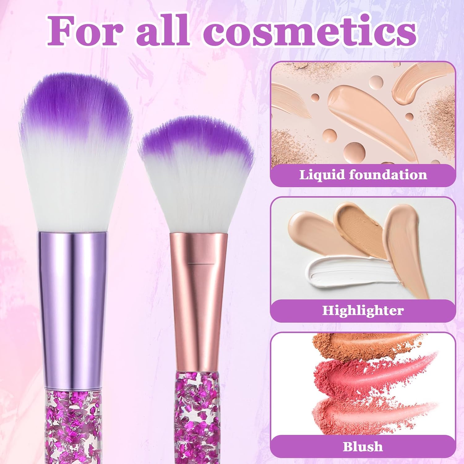15Pcs Purple Makeup Brushes Set, Glitter Crystal Cute Makeup Brush Eye Shadow Brushes Kit Professional Face Foundation Concealer Liquid Make up Beauty Eyeliner Lip Cosmetic Brush Set for Women - Image 6