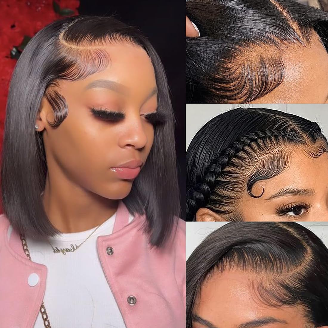 Bob Wig Human Hair 13X4 Lace Front Wigs Human Hair 150% Density Short Straight Frontal Bob Wig HD Transparent Lace Frontal wigs Pre Plucked for Women Glueless Wigs With Baby Hair Natural black 10 Inch - Image 2