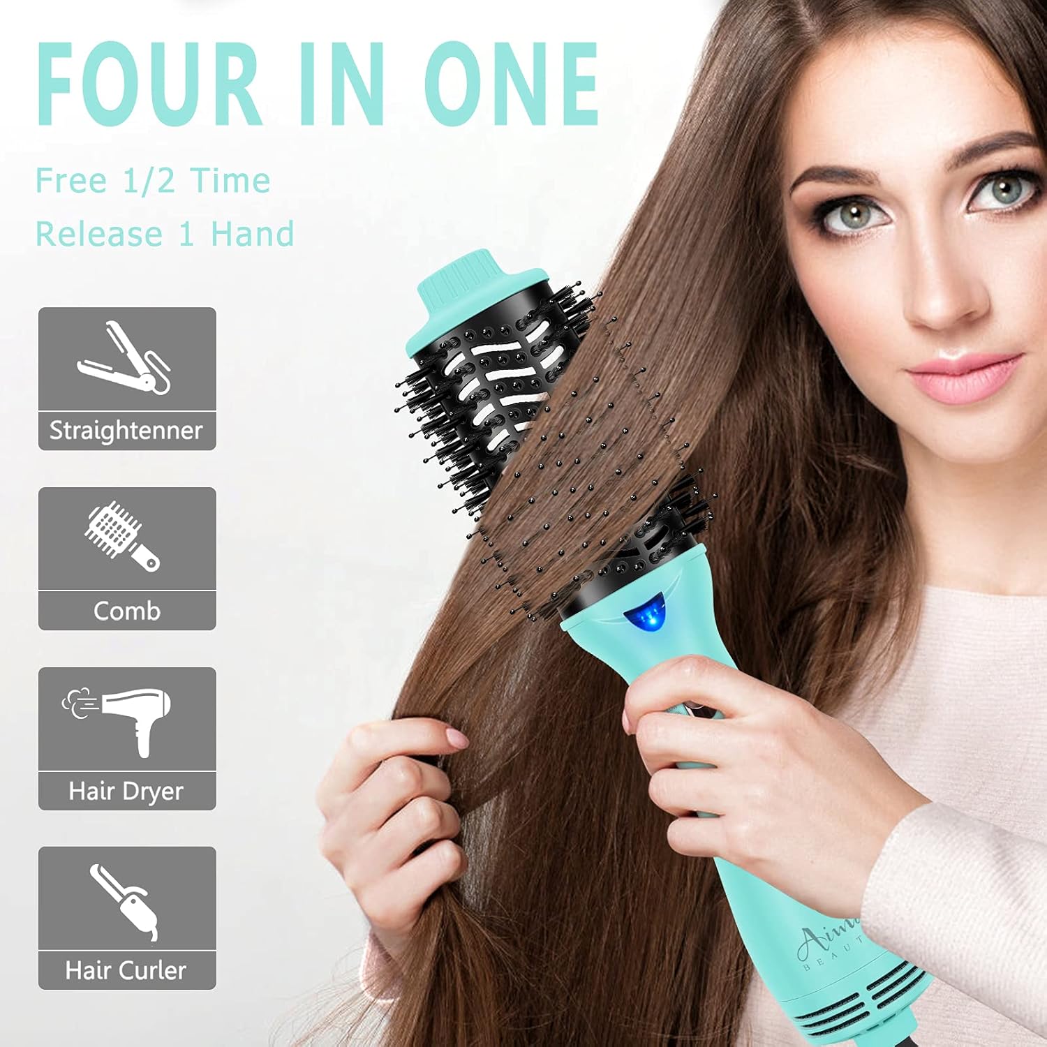 Hot Air Brush, Aima Beauty Professional One Step Hair Dryer & Volumizer 4 in 1 Upgrade Anti-Scald Negative Ionic Technology for All Hair Types, Light Green - Image 5