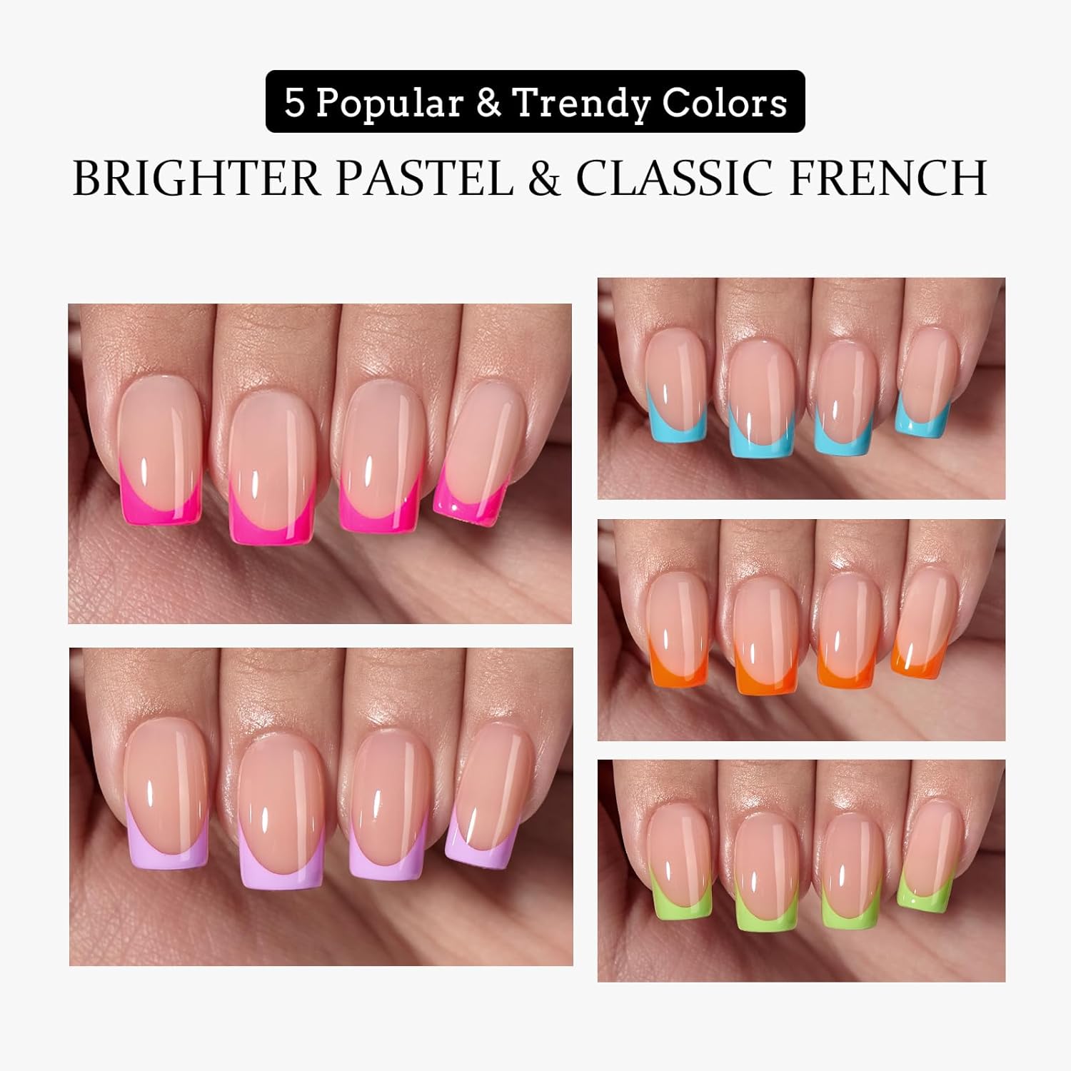 BTArtboxnails Summer Press on Nails - French Tip Nails 160pcs Short Square Nail Tips, Brighter Pastel Soft Gel Nails, Soak Off Acrylic False Nails Fake Nails Tips Art - Image 4