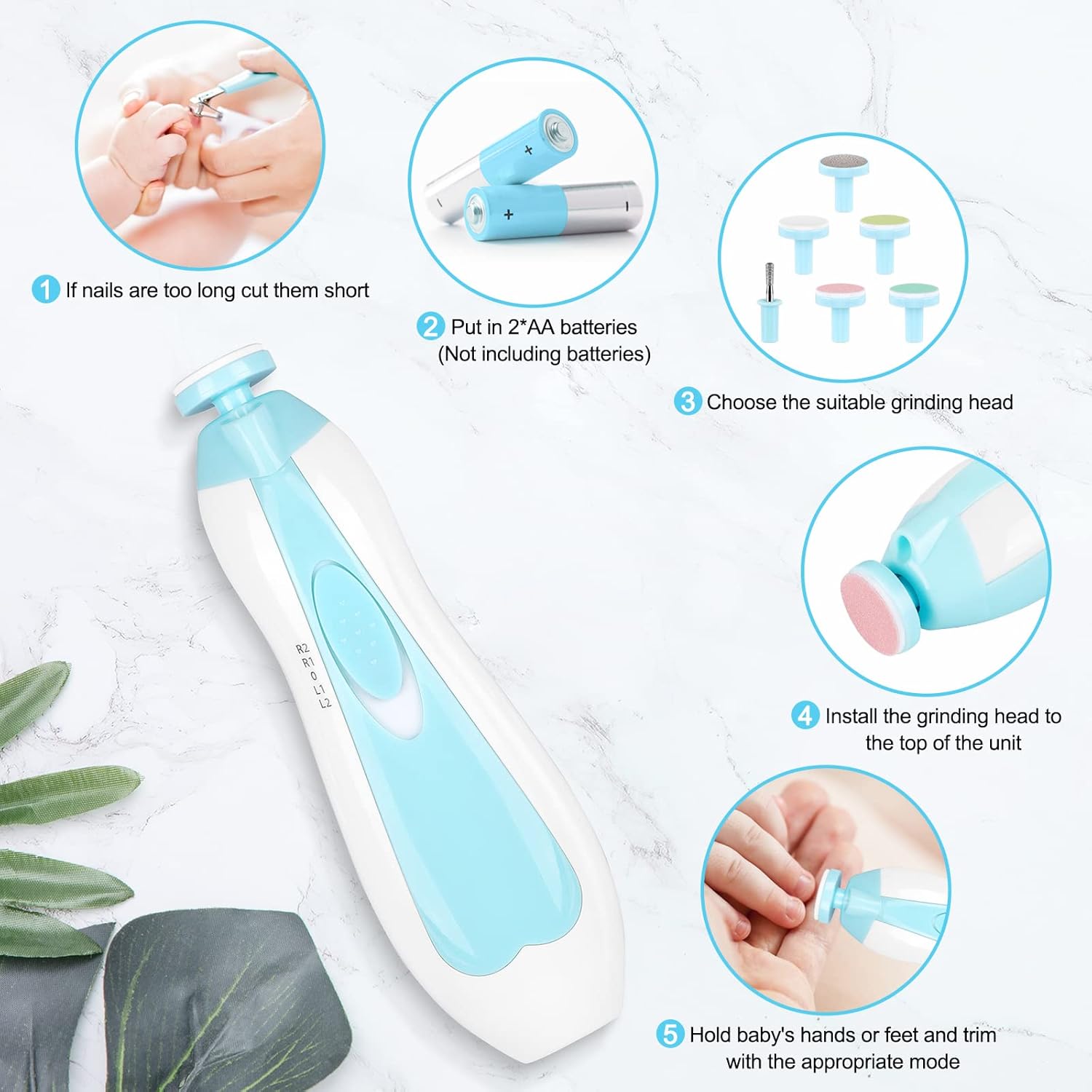Baby Nail Trimmer Electric,Baby Nail Clippers, 6 in 1 Baby Nail File,Nail File Baby Grooming Kit Manicure Set for Toddler or Adults - Image 6