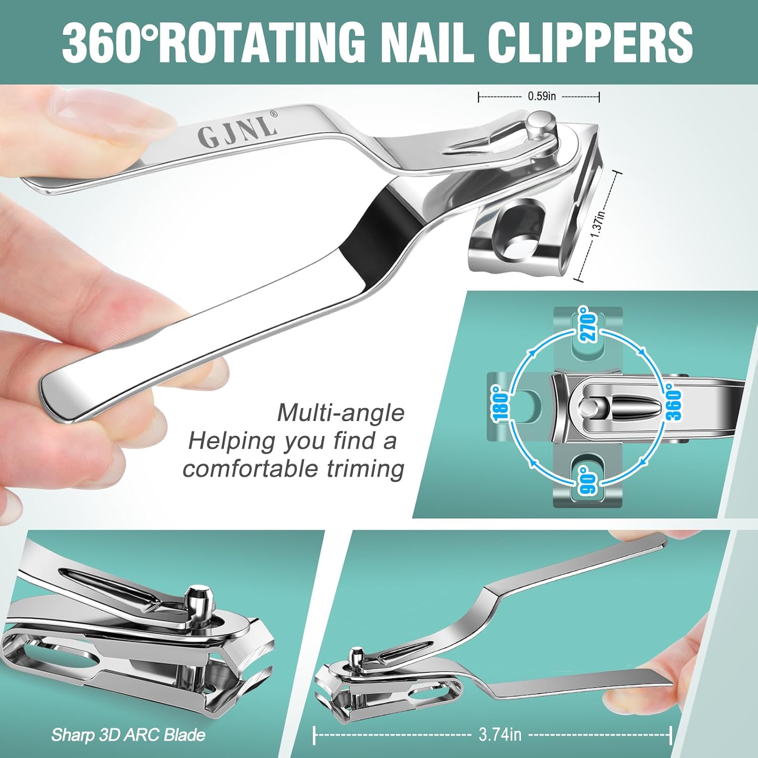 German Nail Clippers for Men Thick Nails - Wide Jaw Opening Nail Clippers for Seniors & Easy Grip 360 Degree Rotary Toenail Clippers for Seniors No Splash Mess Free Self Collecting Nail Cutter - Image 5