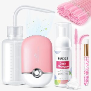 Premium Lash Shampoo and Cleanser Kit with Lash Fan, 60ml Eyelash Foam Cleanser, Facial Cleansing Brush, Eyelash Brush and Wash Bottle for Eyelash Extensions - Effective Eyelash Cleaning Solution