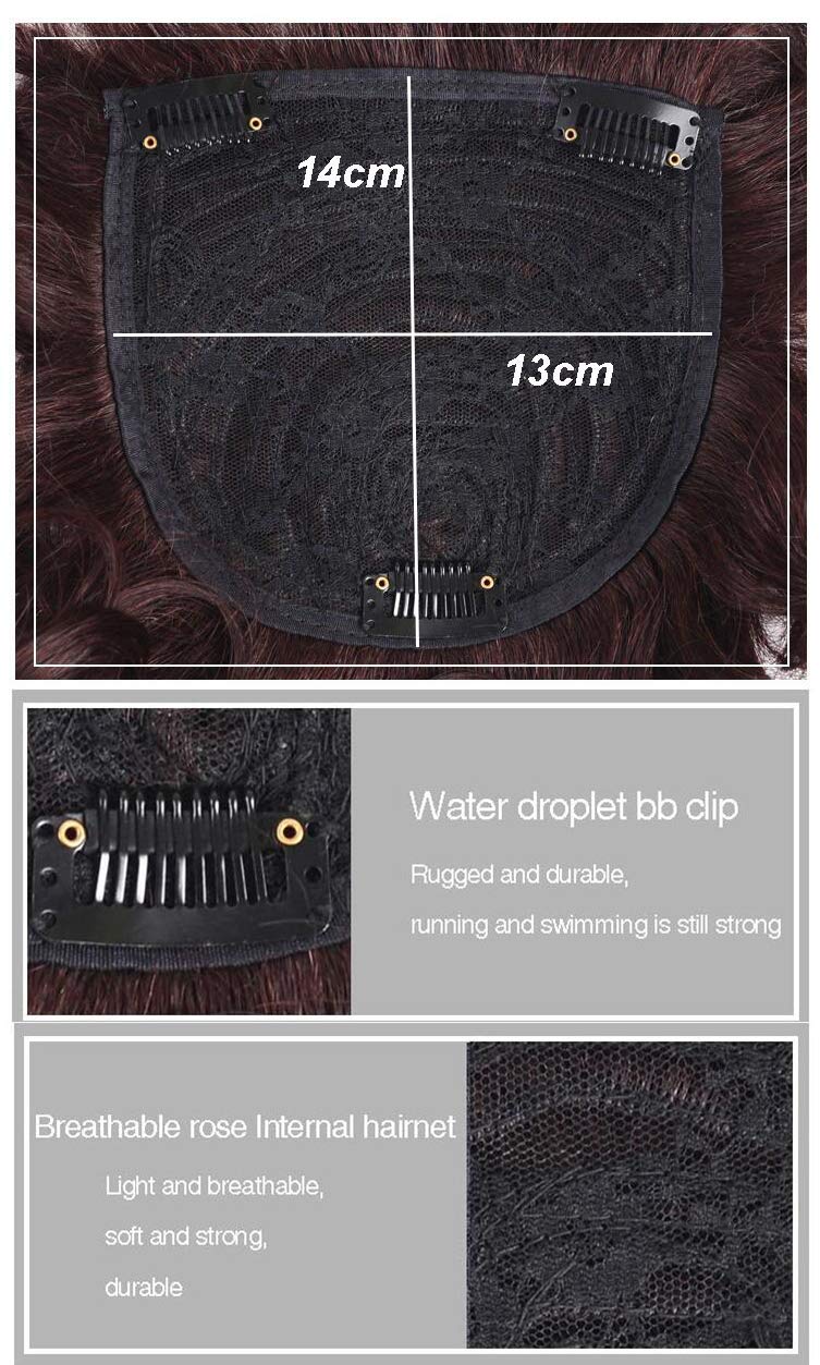 Women Short Human Hair Topper Curly Closure Wiglet Hairpiece Clip in Top Hairpiece Natural Weaving bReplacement Hair Topper for Thinning Hair 13x14cm(Dark Brown 6") - Image 7