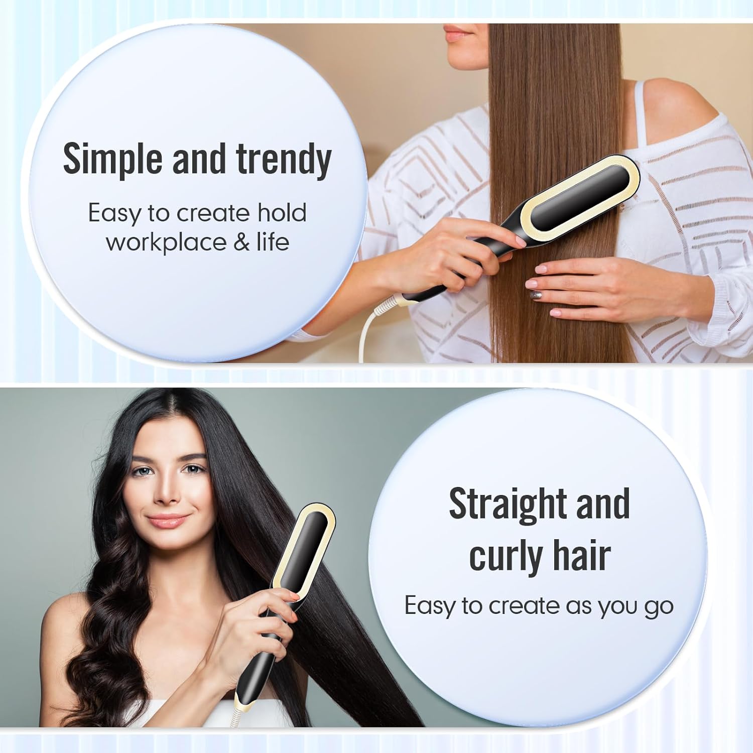 Hair Straightener Brush-Ionic Hair Brush Straightener for Women with 5 Temp Settings,Fast Heating & Dual Voltage Hair Straightening Comb,Anti-Scald & Auto-Shut Off (Black) - Image 6