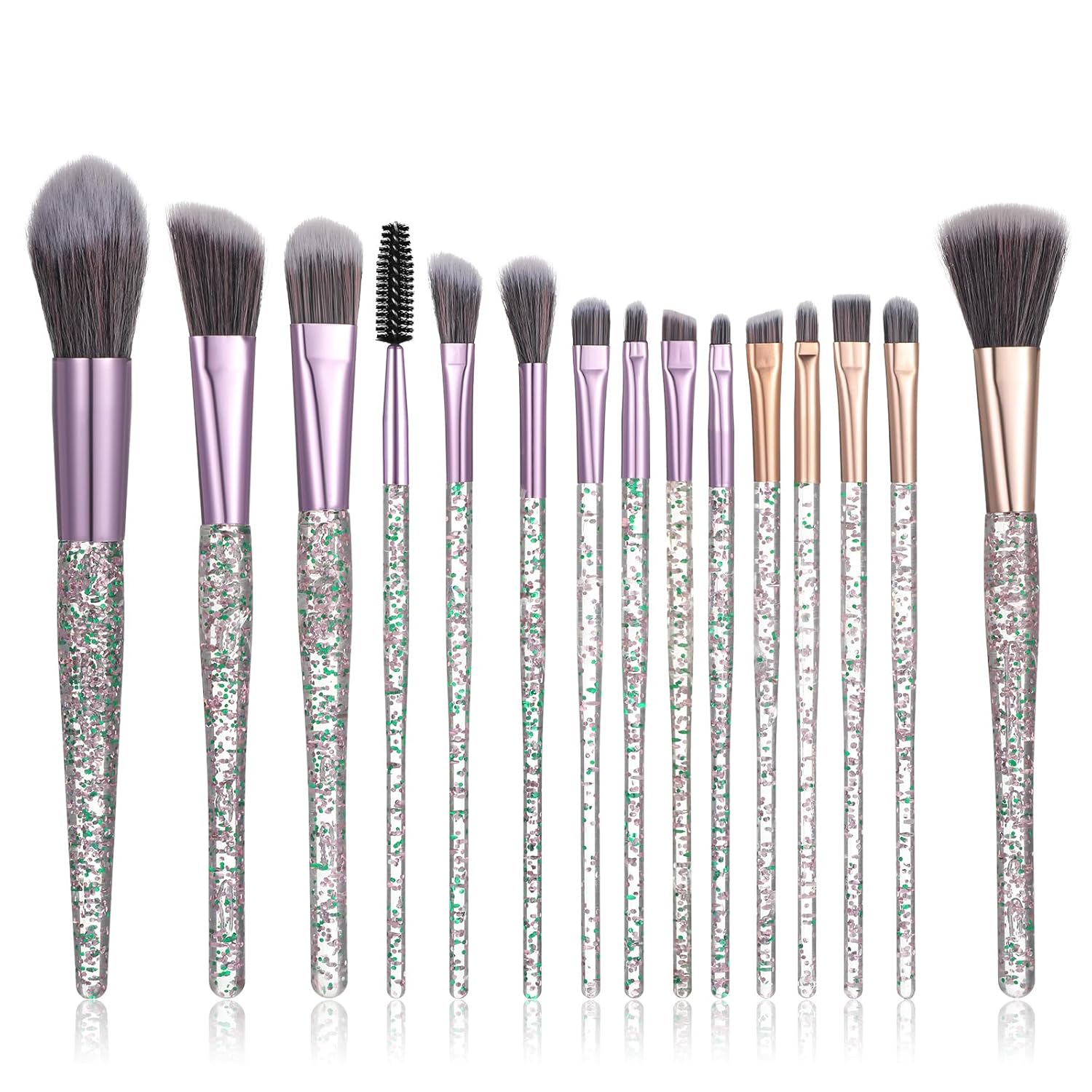 15Pcs Grey Makeup Brushes Set, Glitter Crystal Cute Makeup Brush Eye Shadow Brushes Kit Professional Face Foundation Concealer Liquid Make up Beauty Eyeliner Lip Cosmetic Brush Set for Women
