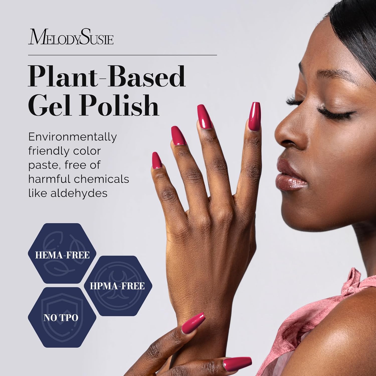 MelodySusie Fleurwee Plant Based Gel Nail Polish, Hema Free Raspberry Red Nail Polish, Soak Off UV LED Gel Polish Gift for Women 21 Non Toxic Long Lasting Nail Art Manicure Salon DIY at Home P22 - Image 2