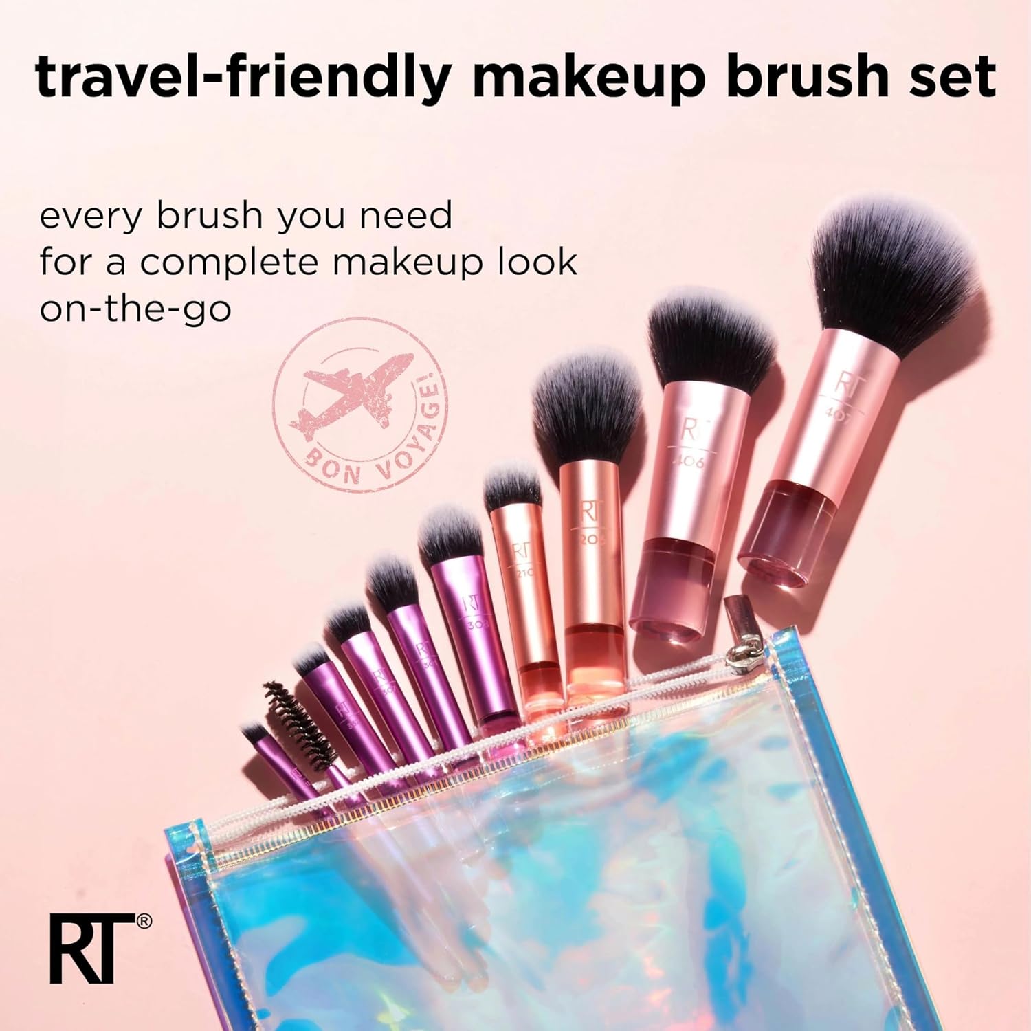 Real Techniques 11 Piece Travel Fantasy Mini Brush Set, Travel Size Makeup Brushes For Foundation Eyeshadow, Powder, Blush, Contour, & Concealer, Makeup Bag Included, Gift Set, Cruelty-Free - Image 4