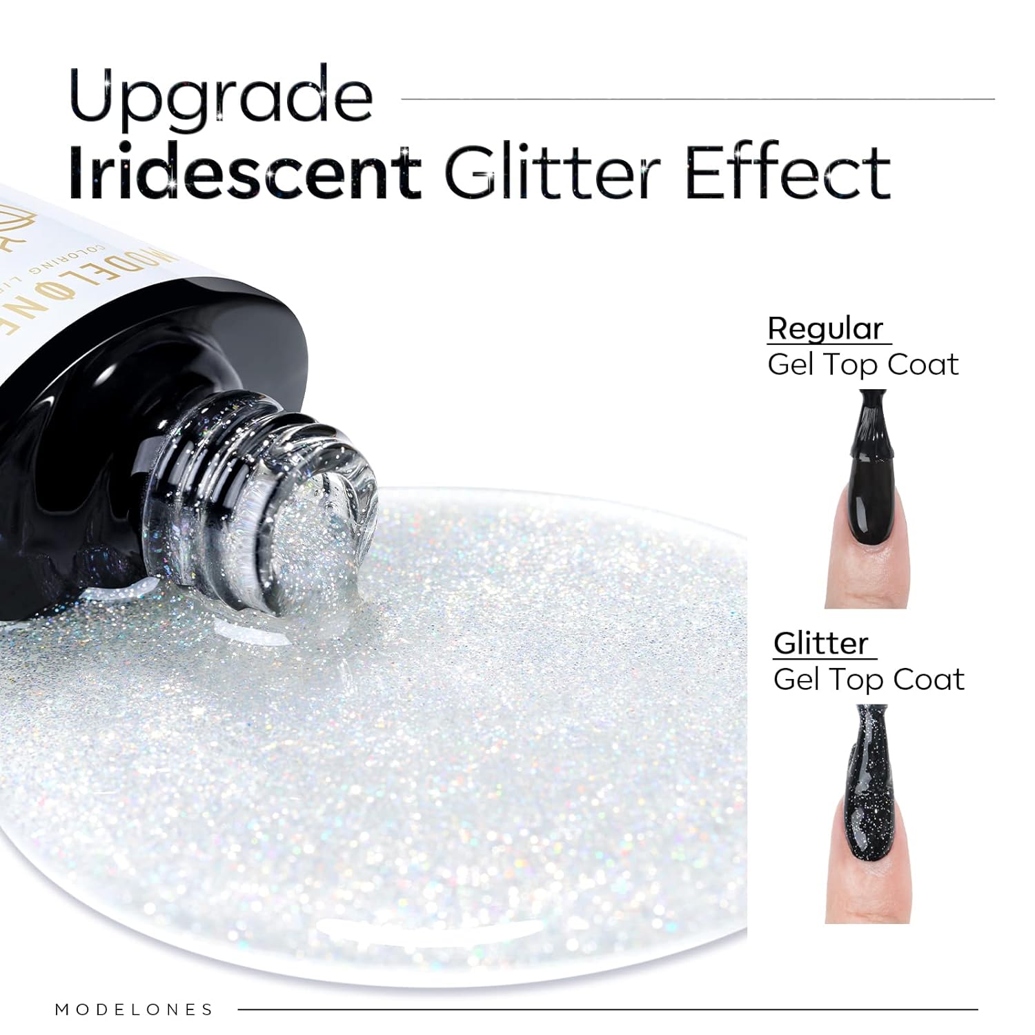 Modelones 10ml Iridescent Silver Glitter Gel Top Coat for Stunning Nail Art Designs - Image 2