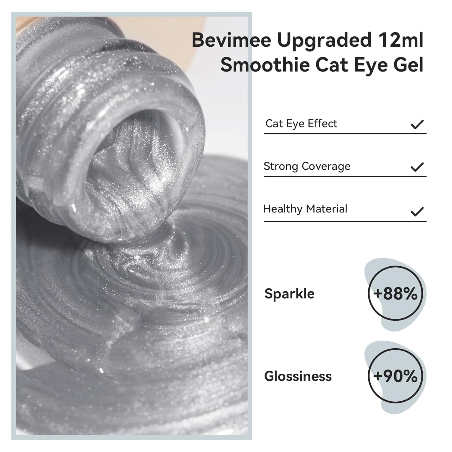 Cat Eye Gel Nail Polish Moonlight Magnetic Nail Polish Silver Glitter Mirror Glass Smoothie Cateye UV Gel Polish Holographic for Nail Art Manicure DIY at Home 1PC 12ML - Image 2