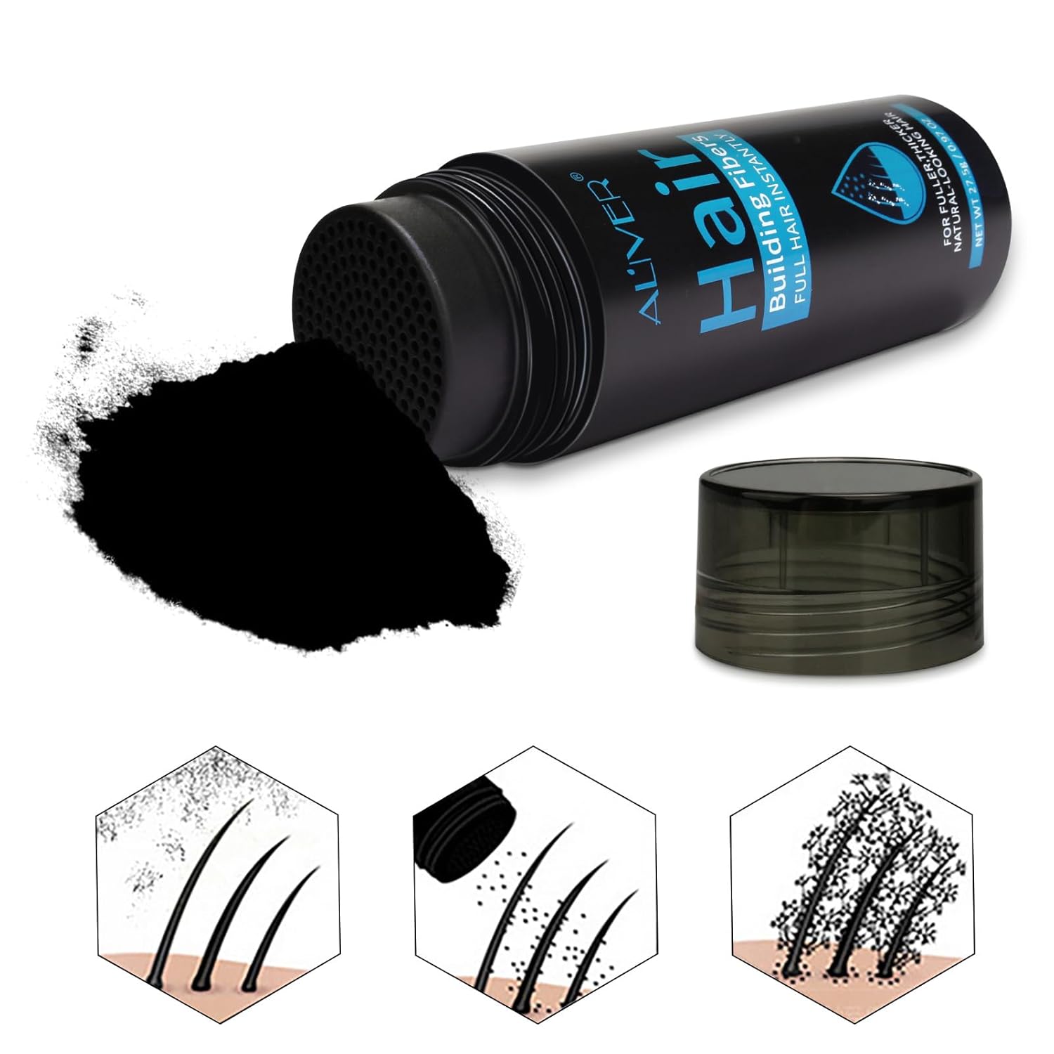 ALIVER Hair Fibers for Thinning Hair for Women & Men, Extra Spray Applicator, Black, 27.5 Gr Hair Powder Bald Spot Cover Up, Instantly Hair Filler, Undetected & Natural - Image 6