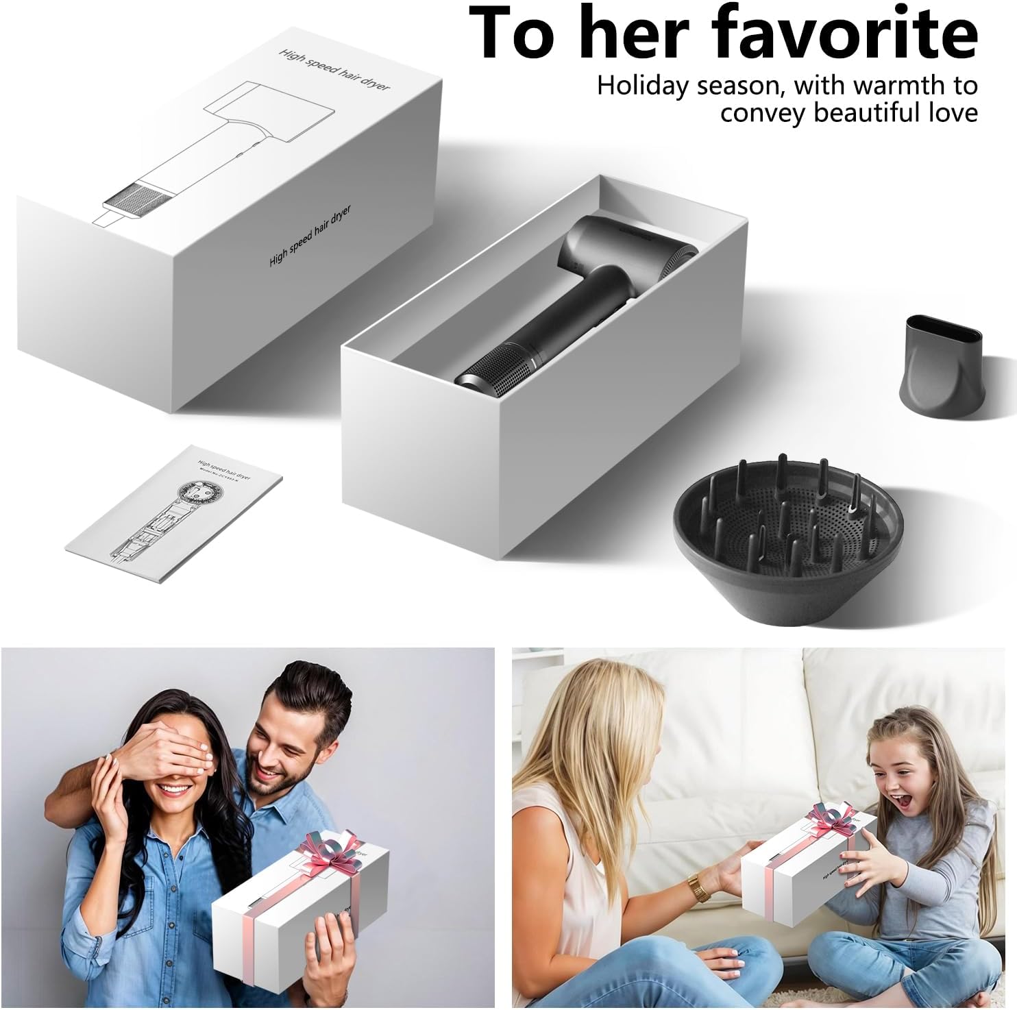 Hair Dryer with Diffuser,Lightweight Blow Hairdryer 180000 RPM High Speed Fast Drying,Brushless Motor Ionic Portable Blow Dryer, Thermo-Control air Jets Blow Dryer with Diffuser for Curly Hair - Image 7