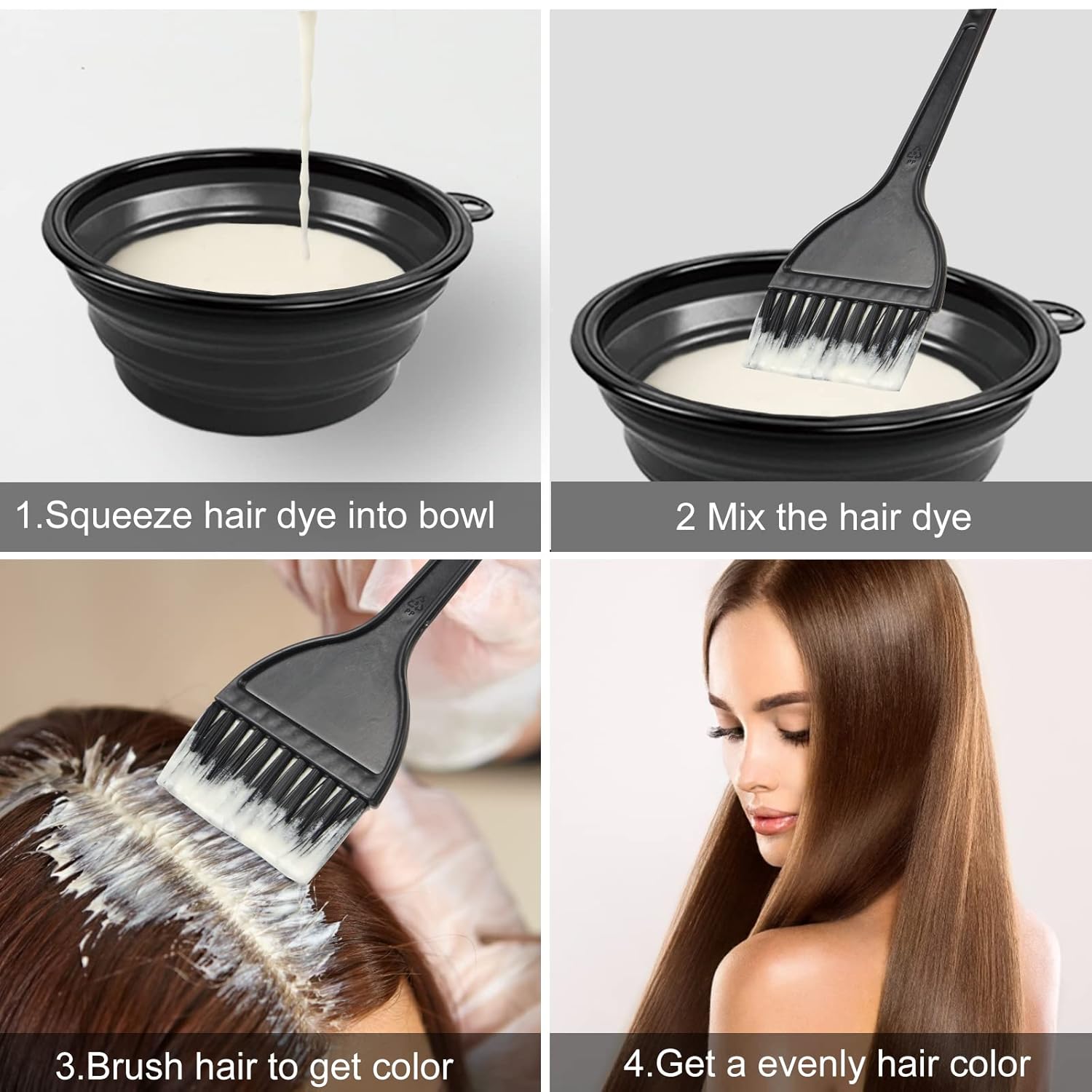 Yexixsr 5Pcs Professional Salon Hair Coloring Dyeing Kit, Hair Bleach Dit Hair Coloring Products with Hair Dye Brush, Hair Color Bowl, Hair Clips - Image 4