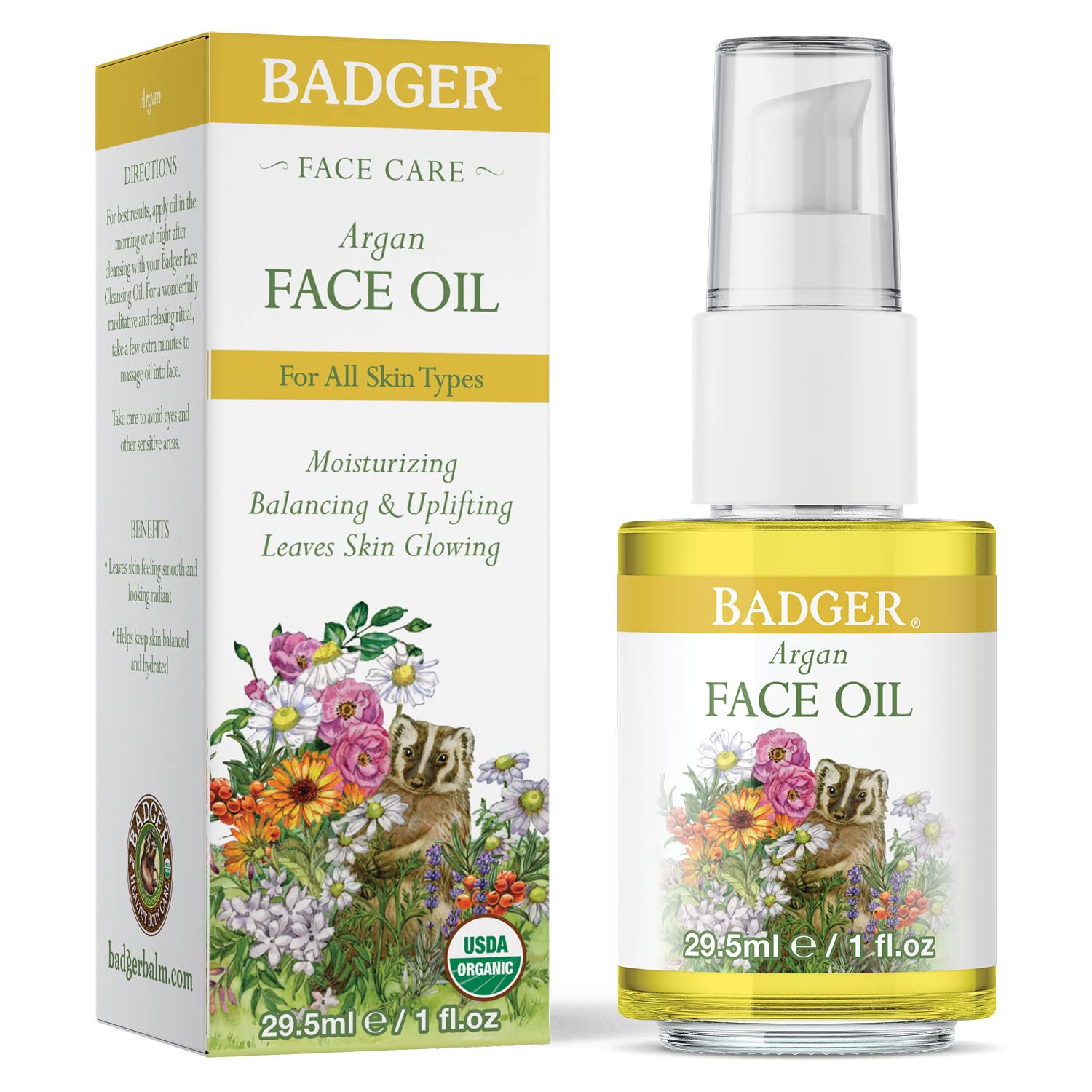 Badger Argan Face Oil, Organic Facial Moisturizer for All Skin Types, Deep Nourishment, Quick Absorption, Moisturizing Facial Oil, 1 fl oz Glass Bottle - Image 3
