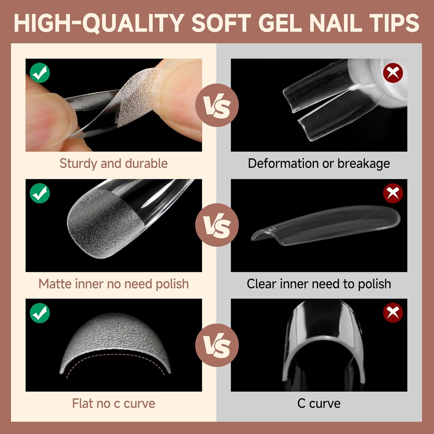 UNA GELLA Medium Coffin Nails Tips 504pcs - Gel Nail Tips Coffin Acrylic Full Cover Pre-buff Soft Gel Nail Tips Half Matte For Nail Extension Home DIY Salon 12 Sizes - Image 5