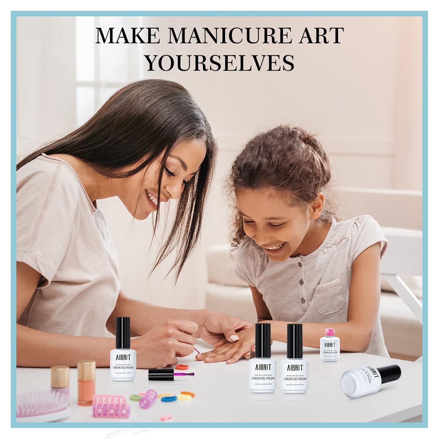AIBRIT Gel Nail Polish Kit 24 Pack with Gel Strengthener Coat, Base Coat and No Wipe Glossy & Matte Top Coat, Spring Summer Pastel Pink Green Blue Yellow Glitters Nail Polish, Soak Off UV LED Gel Polish, 7 Colors Gel Gems and 3 Nail Atr Brushes for Manicure, 8ml/0.28fl oz - Image 5