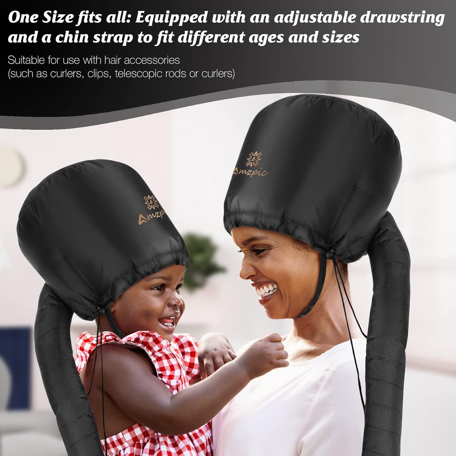 Bonnet Hood Hair Dryer Attachment - Soft, Adjustable Extra Large Bonnet Hair Dryer for Speeds Up Drying Time at Home, Easy to Use for Styling, Curling and Deep Conditioning (Black) - Image 5