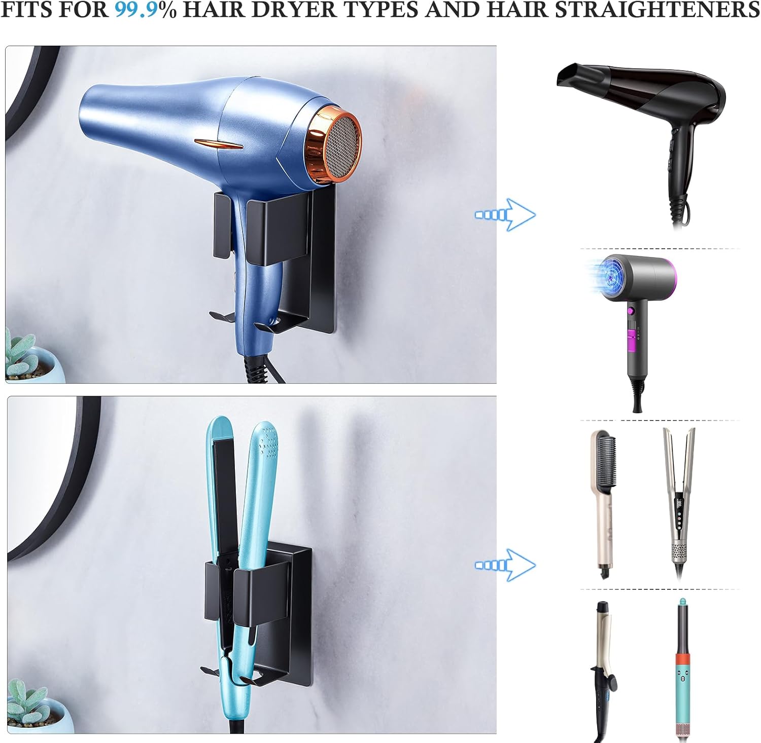 Hair Straightener Holder Wall Mount Curling Iron Holder, Black Blow Dryer Holder Wall Mounted, Adhesive Hair Dryer Holder, Hair Tools Organizer Storage for Bathroom Vanity - Image 5