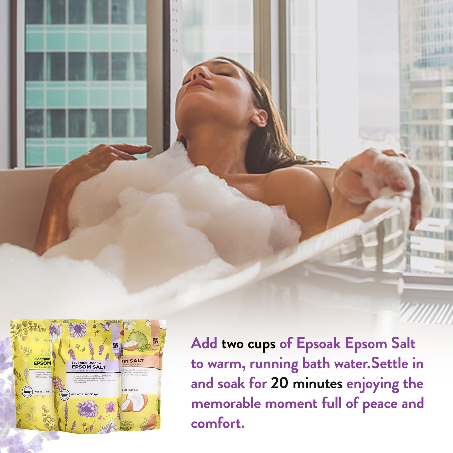 Epsom Salt for Soaking, 9 lb Scented Bath Salts for Women, Lavender & Eucalyptus & Coconut, Epsom Salt Bulk Bath Spa Set Gifts for Women, Mother's Day Gifts, 3lb (Pack of 3) - Image 2